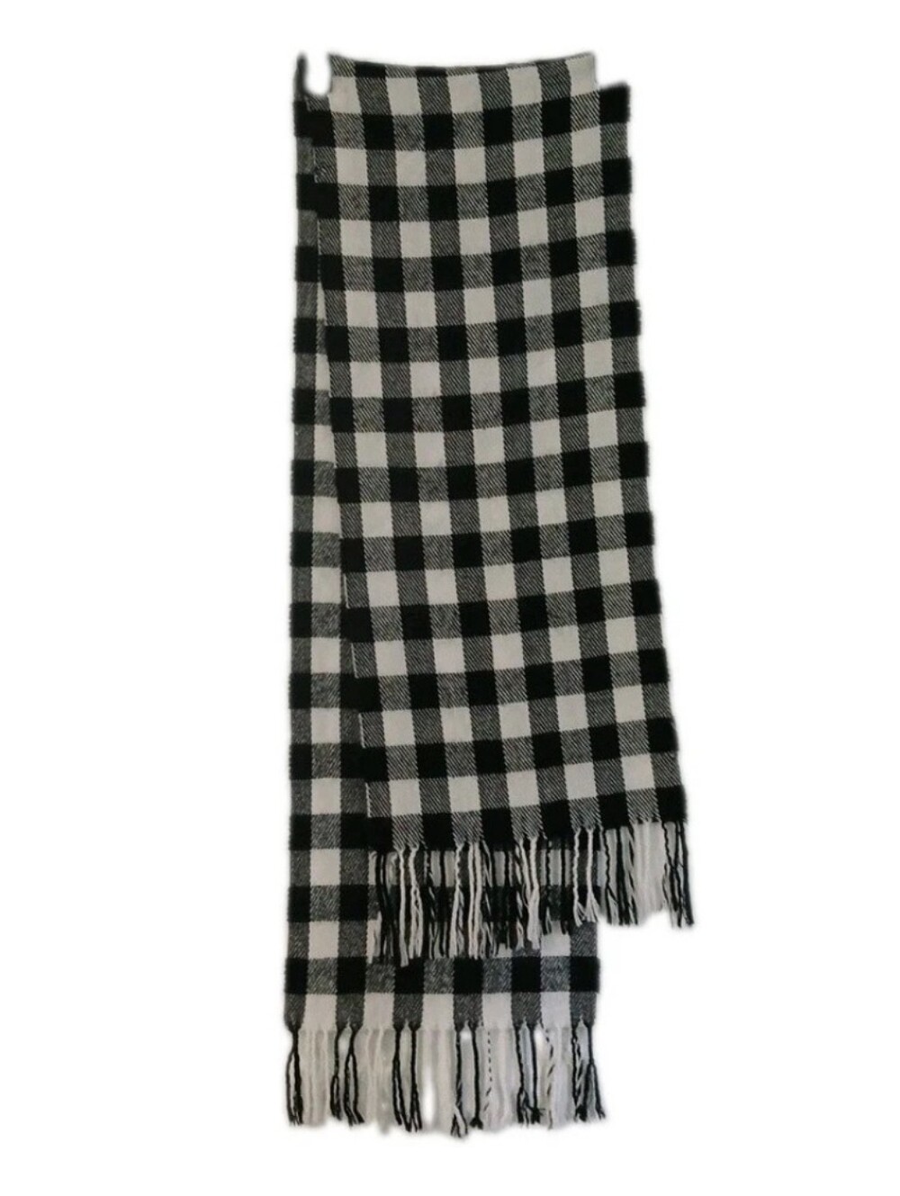 No Tag Black and White Buffalo Plaid Fringed Scarf Medium Weight